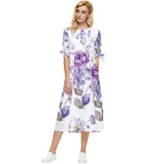 Flower-floral-design-paper-pattern-purple-watercolor-flowers-vector-material-90d2d381fc90ea7e9bf8355 Bow Sleeve Chiffon Midi Dress by saad11