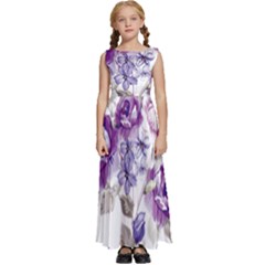 Flower-floral-design-paper-pattern-purple-watercolor-flowers-vector-material-90d2d381fc90ea7e9bf8355 Kids  Satin Sleeveless Maxi Dress by saad11