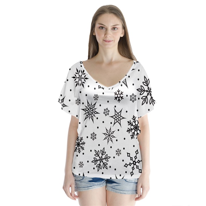 Snowflake-icon-vector-christmas-seamless-background-531ed32d02319f9f1bce1dc6587194eb V-Neck Flutter Sleeve Top