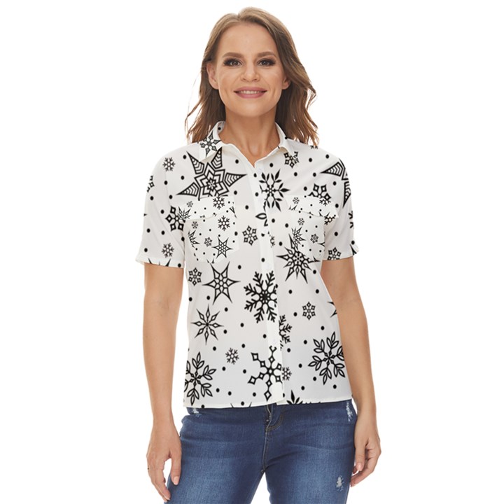 Snowflake-icon-vector-christmas-seamless-background-531ed32d02319f9f1bce1dc6587194eb Women s Short Sleeve Double Pocket Shirt