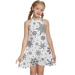 Snowflake-icon-vector-christmas-seamless-background-531ed32d02319f9f1bce1dc6587194eb Kids  Halter Collar Waist Tie Chiffon Dress by saad11