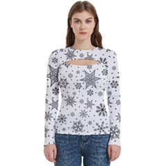 Snowflake-icon-vector-christmas-seamless-background-531ed32d02319f9f1bce1dc6587194eb Women s Cut Out Long Sleeve T-shirt