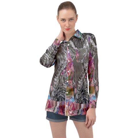 Wing On Abstract Delta Long Sleeve Satin Shirt by kaleidomarblingart