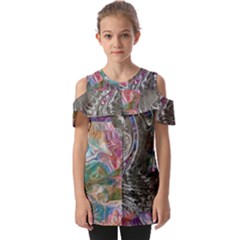 Wing On Abstract Delta Fold Over Open Sleeve Top by kaleidomarblingart