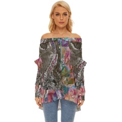 Wing On Abstract Delta Off Shoulder Chiffon Pocket Shirt by kaleidomarblingart