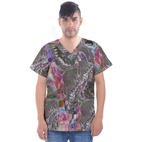 Wing On Abstract Delta Men s V-neck Scrub Top by kaleidomarblingart