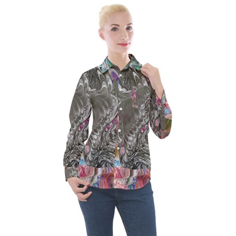 Wing On Abstract Delta Women s Long Sleeve Pocket Shirt by kaleidomarblingart