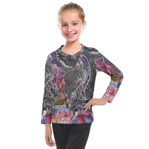 Wing On Abstract Delta Kids  Long Mesh T-shirt by kaleidomarblingart