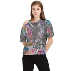 Wing On Abstract Delta One Shoulder Cut Out T-shirt by kaleidomarblingart