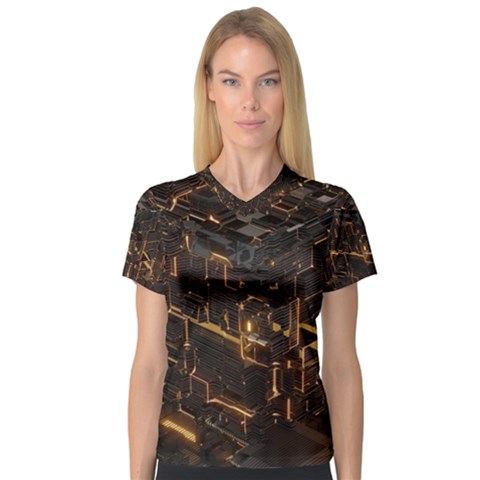 Cube Forma Glow 3d Volume V-neck Sport Mesh T-shirt by Bedest