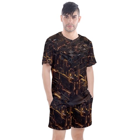 Cube Forma Glow 3d Volume Men s Mesh T-shirt And Shorts Set by Bedest