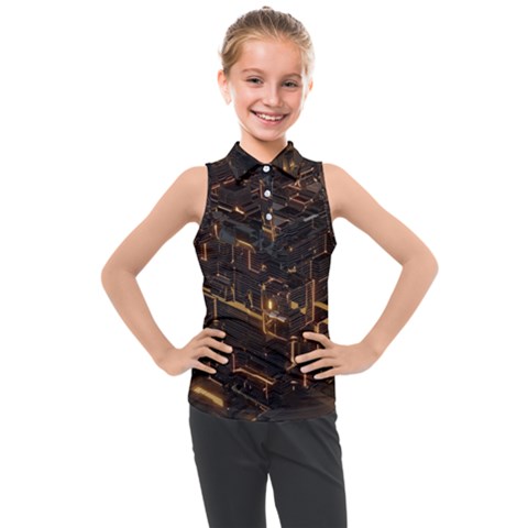 Cube Forma Glow 3d Volume Kids  Sleeveless Polo T-shirt by Bedest