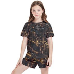 Cube Forma Glow 3d Volume Kids  T-shirt And Sports Shorts Set by Bedest