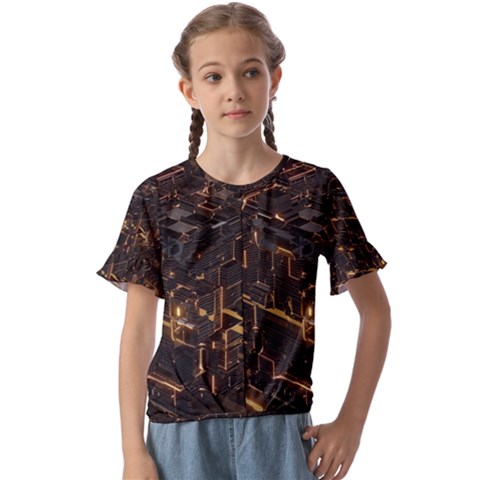 Cube Forma Glow 3d Volume Kids  Cuff Sleeve Scrunch Bottom T-shirt by Bedest