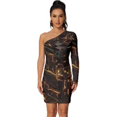 Cube Forma Glow 3d Volume Long Sleeve One Shoulder Mini Dress by Bedest