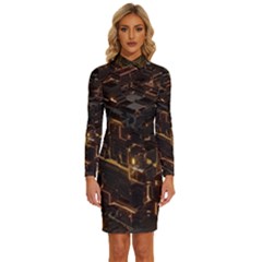 Cube Forma Glow 3d Volume Long Sleeve Shirt Collar Bodycon Dress by Bedest