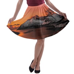 Surreal Mountain Landscape Lake A-line Skater Skirt by Bedest