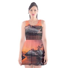 Surreal Mountain Landscape Lake Scoop Neck Skater Dress by Bedest