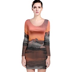 Surreal Mountain Landscape Lake Long Sleeve Velvet Bodycon Dress