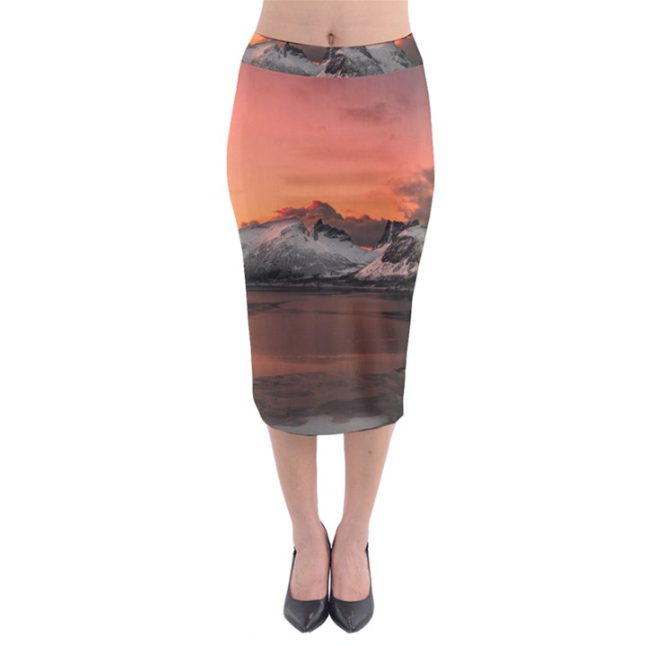 Surreal Mountain Landscape Lake Midi Pencil Skirt