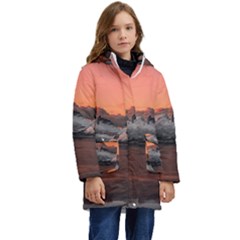 Surreal Mountain Landscape Lake Kids  Hooded Longline Puffer Jacket by Bedest