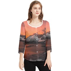 Surreal Mountain Landscape Lake Chiffon Quarter Sleeve Blouse by Bedest