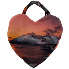 Surreal Mountain Landscape Lake Giant Heart Shaped Tote by Bedest