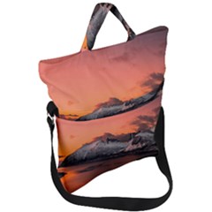 Surreal Mountain Landscape Lake Fold Over Handle Tote Bag by Bedest