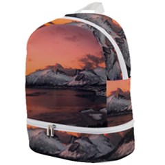 Surreal Mountain Landscape Lake Zip Bottom Backpack