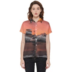 Surreal Mountain Landscape Lake Short Sleeve Pocket Shirt by Bedest