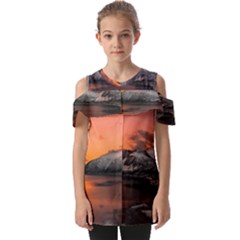 Surreal Mountain Landscape Lake Fold Over Open Sleeve Top by Bedest