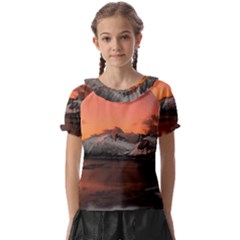 Surreal Mountain Landscape Lake Kids  Frill Chiffon Blouse by Bedest