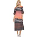 Surreal Mountain Landscape Lake Double Cuff Midi Dress View1