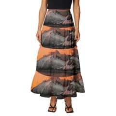 Surreal Mountain Landscape Lake Tiered Ruffle Maxi Skirt by Bedest