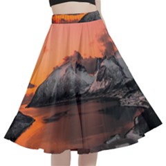 Surreal Mountain Landscape Lake A-line Full Circle Midi Skirt With Pocket by Bedest