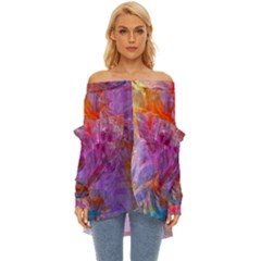 Flowing Petals Off Shoulder Chiffon Pocket Shirt by kaleidomarblingart