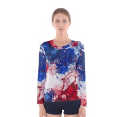 Red White And Blue Alcohol Ink American Patriotic  Flag Colors Alcohol Ink Women s Long Sleeve T-shirt