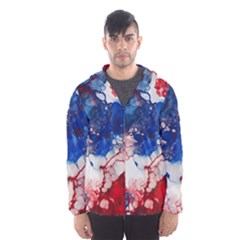 Red White And Blue Alcohol Ink American Patriotic  Flag Colors Alcohol Ink Men s Hooded Windbreaker