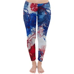 Red White And Blue Alcohol Ink American Patriotic  Flag Colors Alcohol Ink Classic Winter Leggings