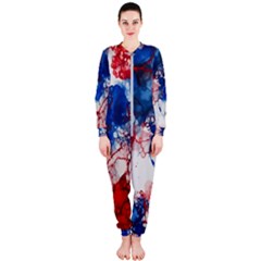 Red White And Blue Alcohol Ink American Patriotic  Flag Colors Alcohol Ink Onepiece Jumpsuit (ladies)