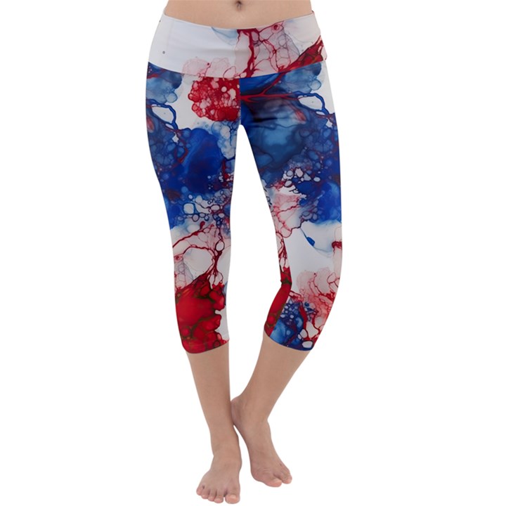 Red White and Blue Alcohol Ink American Patriotic  Flag Colors Alcohol Ink Capri Yoga Leggings