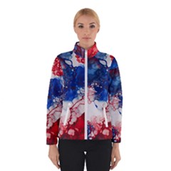 Red White And Blue Alcohol Ink American Patriotic  Flag Colors Alcohol Ink Women s Bomber Jacket