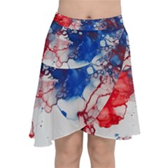 Red White And Blue Alcohol Ink American Patriotic  Flag Colors Alcohol Ink Chiffon Wrap Front Skirt by PodArtist