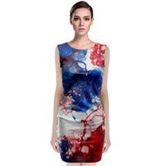 Red White And Blue Alcohol Ink American Patriotic  Flag Colors Alcohol Ink Sleeveless Velvet Midi Dress