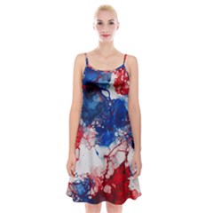 Red White And Blue Alcohol Ink American Patriotic  Flag Colors Alcohol Ink Spaghetti Strap Velvet Dress