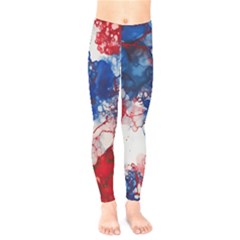 Red White And Blue Alcohol Ink American Patriotic  Flag Colors Alcohol Ink Kids  Leggings by PodArtist