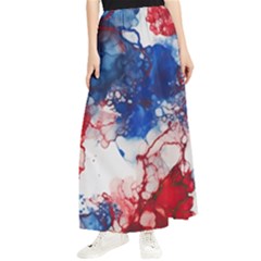 Red White And Blue Alcohol Ink American Patriotic  Flag Colors Alcohol Ink Maxi Chiffon Skirt by PodArtist