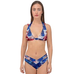 Red White And Blue Alcohol Ink American Patriotic  Flag Colors Alcohol Ink Double Strap Halter Bikini Set by PodArtist