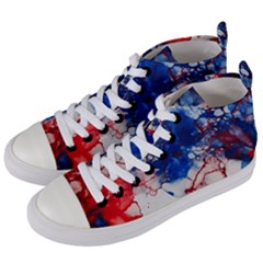 Red White And Blue Alcohol Ink American Patriotic  Flag Colors Alcohol Ink Women s Mid-top Canvas Sneakers by PodArtist