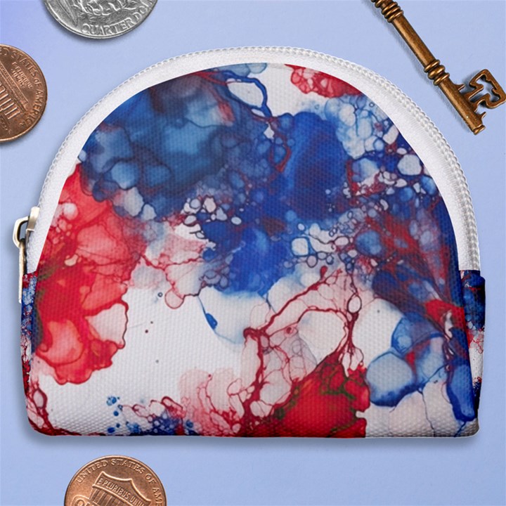 Red White and Blue Alcohol Ink American Patriotic  Flag Colors Alcohol Ink Horseshoe Style Canvas Pouch